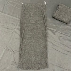 Pull-On Rib-Knit Maxi Skirt in Heather Gray w/ Slit Sides